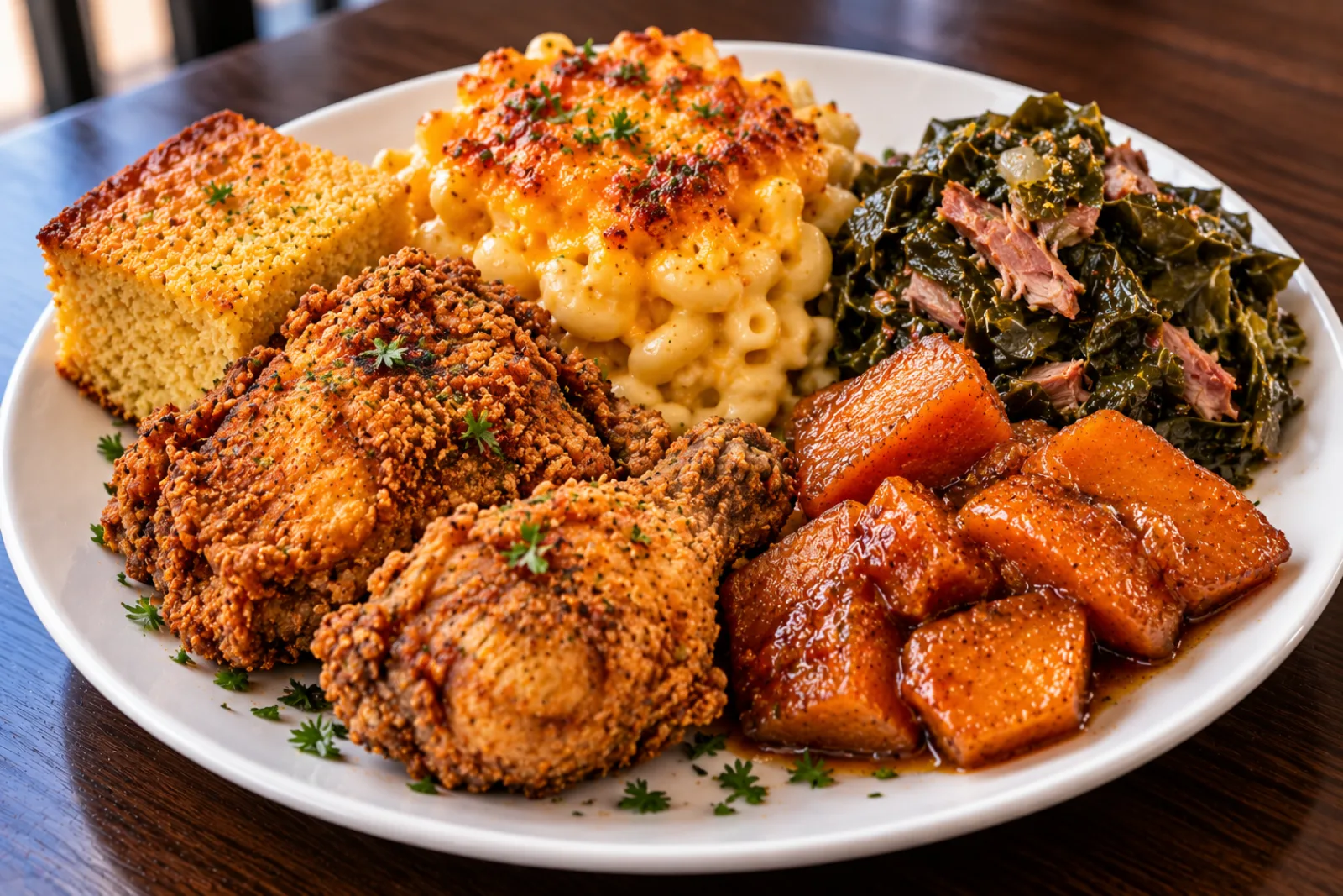 Plated Southern and soul food dish
